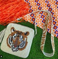 Tiger Hand Beaded Purse with Tiger Strap