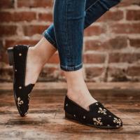 By Paige Needlepoint Fleur de Lis on Black Loafers 