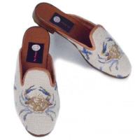 By Paige Ladies Needlepoint Crab on Tan Mules 