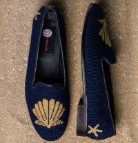 By Paige Gold Scallop on Navy Ladies Needlepoint Loafers 