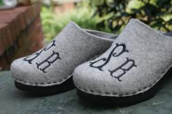 Monogrammed Grey Wool Clogs with Black Wooden High Heel Monogrammed Grey Wool Clogs 2 