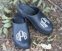Black leather clogs with a white diamond monogram Black leather clogs with diamond monogram NULL