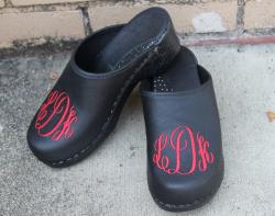  Black leather clogs with red monogram NULL