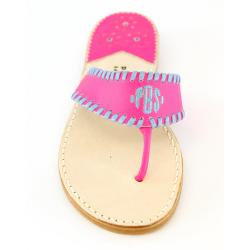Monogrammed Sandal in Pink Neon with Lupine Pink Neon with Lupine Monogrammed Apparel & Accessories > Shoes > Sandals > Thongs & Flip-Flops