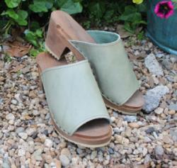  Olive distress leather on a brown high heel NULL