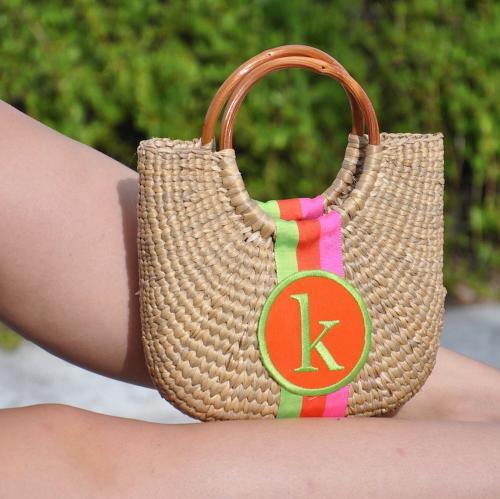 Queen Bea Monogrammed Cocktail Half Moon Basket  Apparel & Accessories > Handbags > Tote Handbags