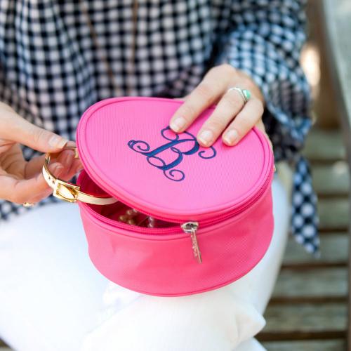 Personalized Round Hot Pink Jewelry Case  Health & Beauty > Jewelry Cleaning & Care > Jewelry Holders