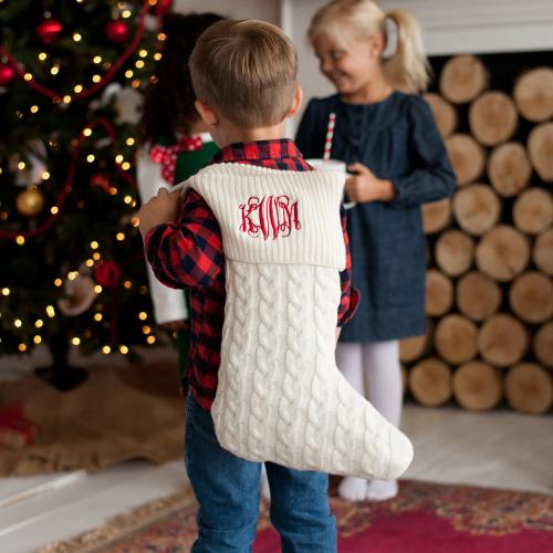 Personalized Creme Cable Knit Christmas Stocking  Home & Garden > Decor > Seasonal & Holiday Decorations > Holiday Stockings
