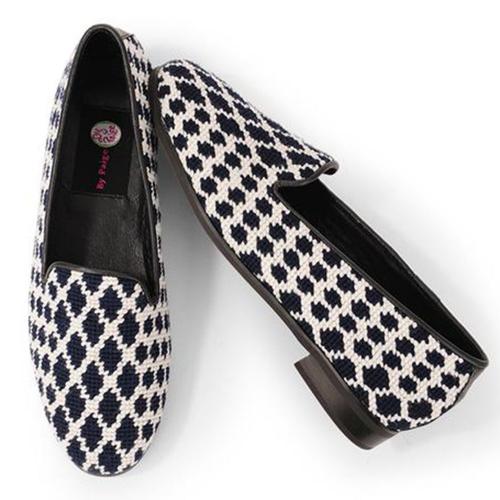 By Paige Ladies Navy And White Ovals Needlepoint Loafer