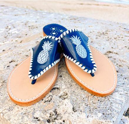 Palm Beach Classic Pineapple Sandals Navy and White  Apparel & Accessories > Shoes > Sandals > Thongs & Flip-Flops