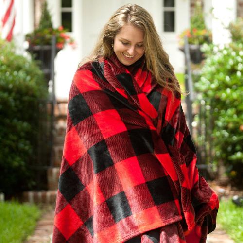 Monogrammed Red Buffalo Check Plush Blanket  Home & Garden > Linens & Bedding > Bedding > Blankets > Throws