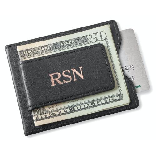 Personalized Black Leather Magnetic Wallet Money Clip  Apparel & Accessories > Clothing Accessories > Wallets & Money Clips