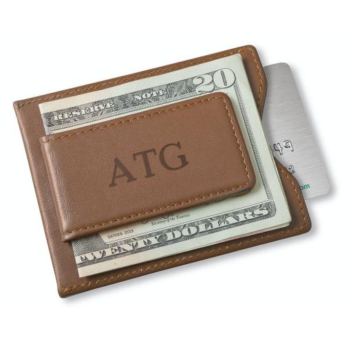 Personalized Brown Leather Magnetic Wallet Money Clip