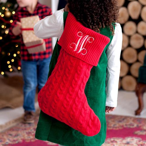 Personalized Red Cable Knit Stocking  Home & Garden > Decor > Seasonal & Holiday Decorations > Holiday Stockings