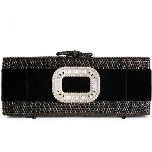 Lisi Lerch Colette Black Clutch Velvet Bow with Rhinestone Buckle  Apparel & Accessories > Handbags > Clutches & Special Occasion Bags