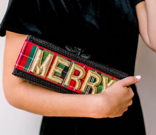 Lisi Lerch Colette Black Weave Clutch Holiday Plaid with Gold Embroidered Applique Lisi Lerch Colette Black Weave Clutch Holiday Plaid with Gold Embroidered Applique Apparel & Accessories > Handbags > Clutches & Special Occasion Bags