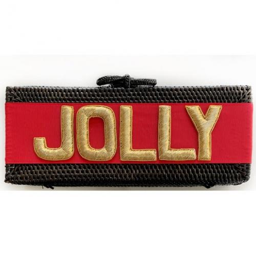 Lisi Lerch Colette Black Weave Clutch Red Ribbon Gold Embroidered Applique Lisi Lerch Colette Black Weave Clutch Red Ribbon Gold Embroidered Applique Apparel & Accessories > Handbags > Clutches & Special Occasion Bags