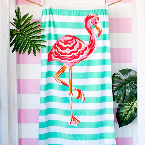 Personalized Flamingo Stripe Beach Towel  Home & Garden > Linens & Bedding > Towels > Beach Towels