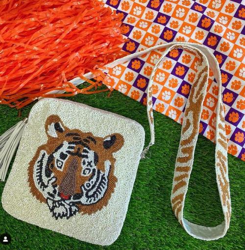 Tiger Hand Beaded Purse with Tiger Strap Tiger Hand Beaded Purse with Tiger Strap Apparel & Accessories > Handbags > Cross-Body Handbags