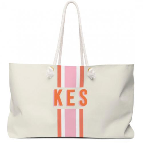 Clairebella Personalized Stripe Pink & Orange Tote Clairebella Personalized Stripe Pink & Orange Tote Apparel & Accessories > Handbags > Tote Handbags