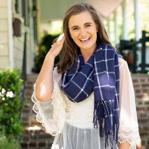 Monogrammed Navy Plaid Oversized Scarf  Apparel & Accessories > Clothing Accessories > Scarves & Shawls