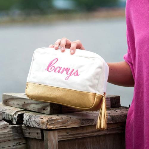 Monogrammed Creme Cabana Cosmetic Bag  Luggage & Bags > Toiletry Bags