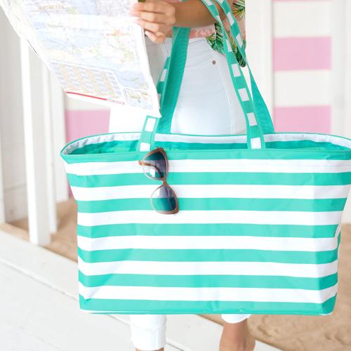 Monogrammed Mint Stripe Ultimate Tote  Home & Garden > Household Supplies > Storage & Organization > Utility Baskets