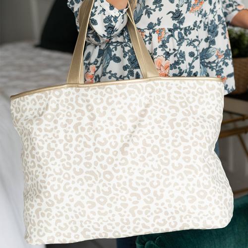 Monogrammed Natural Leopard Ally Tote  Apparel & Accessories > Handbags > Tote Handbags