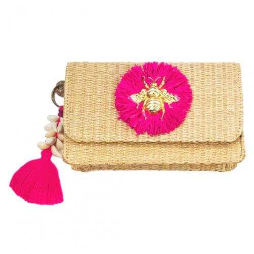 Lisi Lerch Ruby Straw Raffia Shell Tassel Clutch   Apparel & Accessories > Handbags > Clutches & Special Occasion Bags