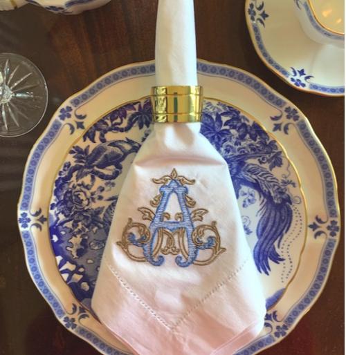 Monogrammed Dinner Napkins Set of Four  Home & Garden > Linens & Bedding > Table Linens > Cloth Napkins