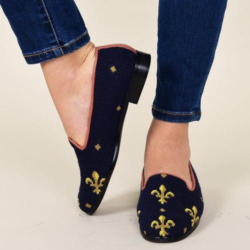Needlepoint Fleur De Lis on Navy By Paige Ladies Loafers  Apparel & Accessories > Shoes > Loafers