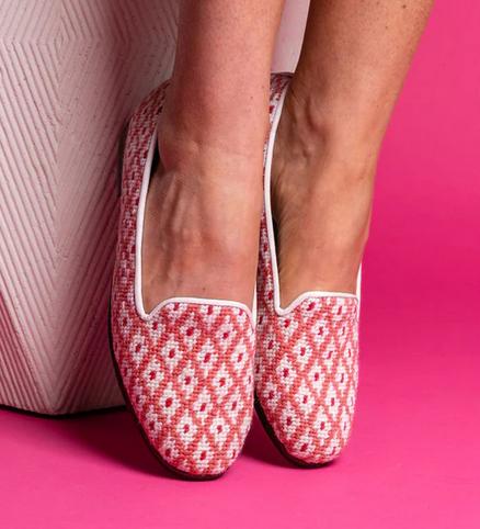 Needlepoint Coral Diamond Pattern By Paige Ladies Loafers  Apparel & Accessories > Shoes > Loafers