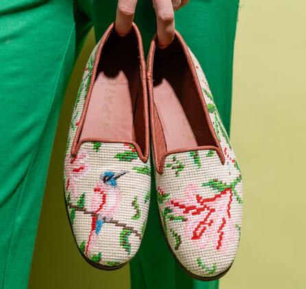 Needlepoint Hummingbird and Flower By Paige Ladies Loafers  Apparel & Accessories > Shoes > Loafers