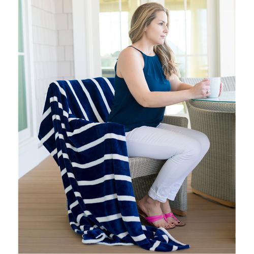 Personalized Navy Stripe Plush Blanket  Home & Garden > Linens & Bedding > Bedding > Blankets > Throws