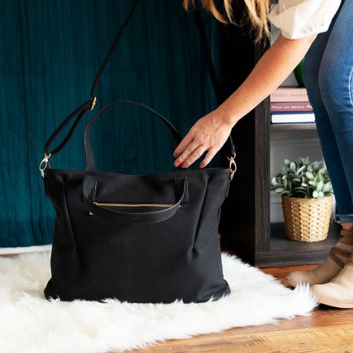 Monogrammed Black Vegan Leather Bag  Apparel & Accessories > Handbags > Tote Handbags