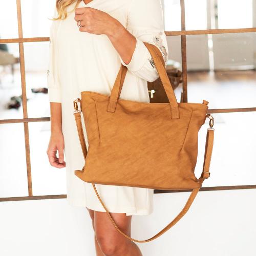 Monogrammed Camel Vegan Leather Bag  Apparel & Accessories > Handbags > Tote Handbags