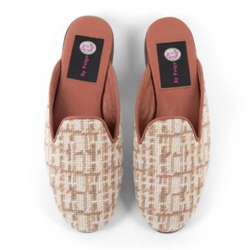 Ladies Tan Tweed Needlepoint Mules By Paige  Apparel & Accessories > Shoes > Clogs & Mules