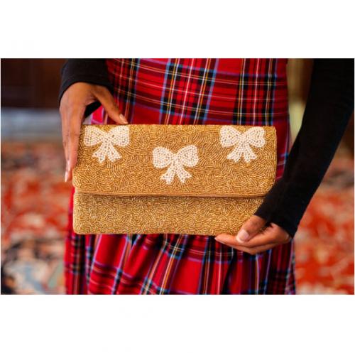Lisi Lerch Foldover Bows Beaded Clutch Lisi Lerch Foldover Bows Beaded Clutch Apparel & Accessories > Handbags > Clutches & Special Occasion Bags