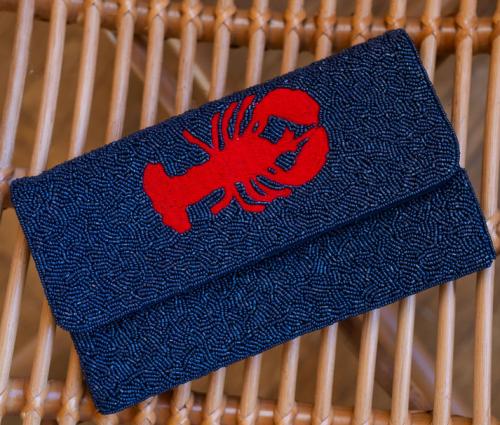 Lisi Lerch Navy Beaded Lobster Clutch Lisi Lerch Navy Beaded Lobster Clutch Apparel & Accessories > Handbags > Clutches & Special Occasion Bags