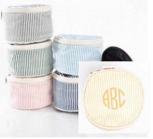 Monogrammed Jewelry Round 6 Inch Striped   Luggage & Bags > Toiletry Bags