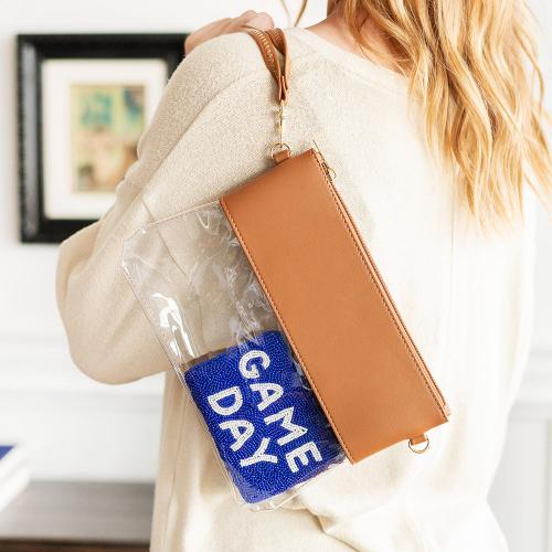 Monogrammed Clear Camel Trim Crossbody Wristlet  Apparel & Accessories > Handbags > Cross-Body Handbags