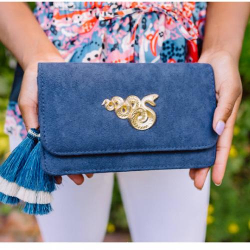 Lisi Lerch Ruby Suede Navy Clutch  Apparel & Accessories > Handbags > Clutches & Special Occasion Bags