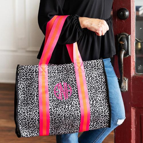 Personalized Orange Hot Pink Leopard Neoprene Tote  Apparel & Accessories > Handbags > Tote Handbags
