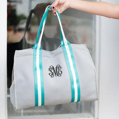 Personalized Teal Stripe Neoprene Tote  Apparel & Accessories > Handbags > Tote Handbags