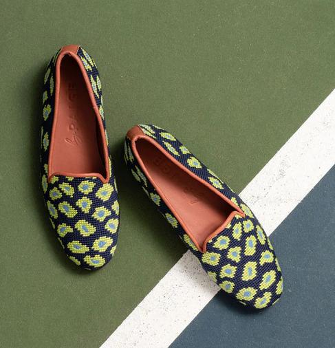 By Paige Ladies Leopard Navy and Lime Needlepoint Loafers  Apparel & Accessories > Shoes > Loafers