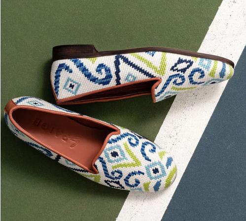 By Paige Ladies Blue and Green Ikat Needlepoint Loafers  Apparel & Accessories > Shoes > Loafers