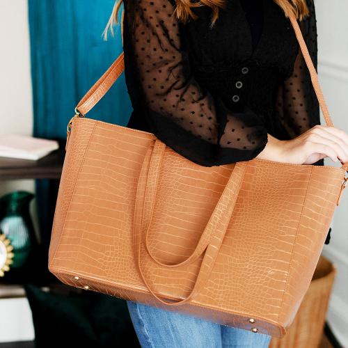 Monogrammed Camel Crocodile Work Tote  Apparel & Accessories > Handbags > Tote Handbags