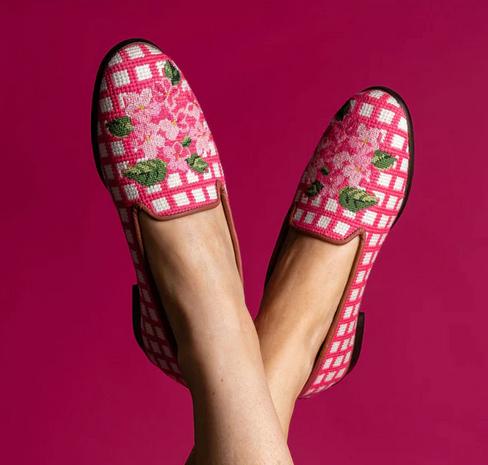 Needlepoint Pink Hydrangea Loafers  Apparel & Accessories > Shoes > Loafers