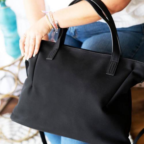 Monogrammed Black Vegan Leather Functional Tote  Apparel & Accessories > Handbags > Tote Handbags