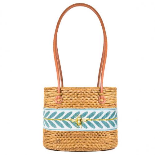 Lisi Lerch Charlotte Medium Aqua Leaf Band Bag  Apparel & Accessories > Handbags > Clutches & Special Occasion Bags